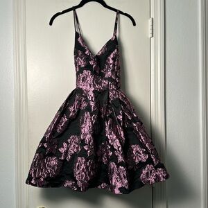 a. Peach Black and Shimmery Purple Mini Cocktail Dress Size Medium